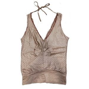 70’s TRUE VINTAGE tan & brown striped sleeveless tie back halter crop tank top